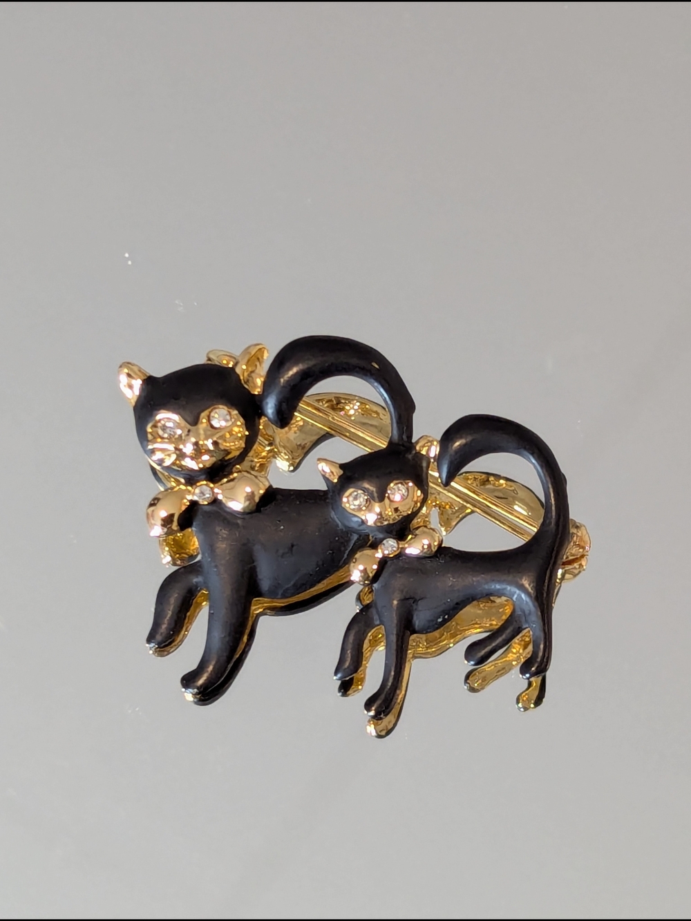 Vintage Gold-Tone Black Cat Duo Brooch